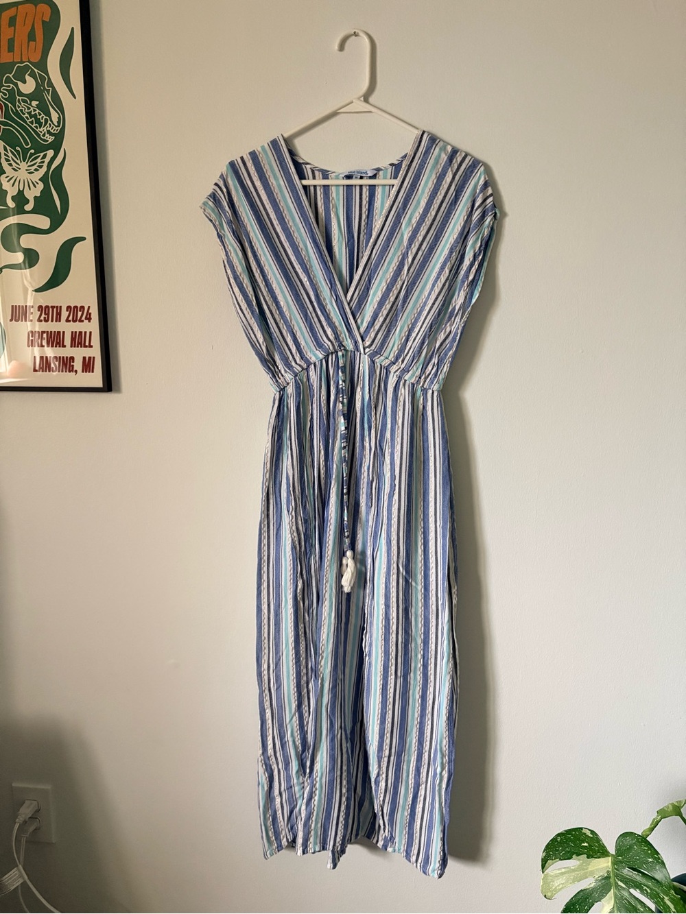 blue island Blue and White Striped Midi Dress